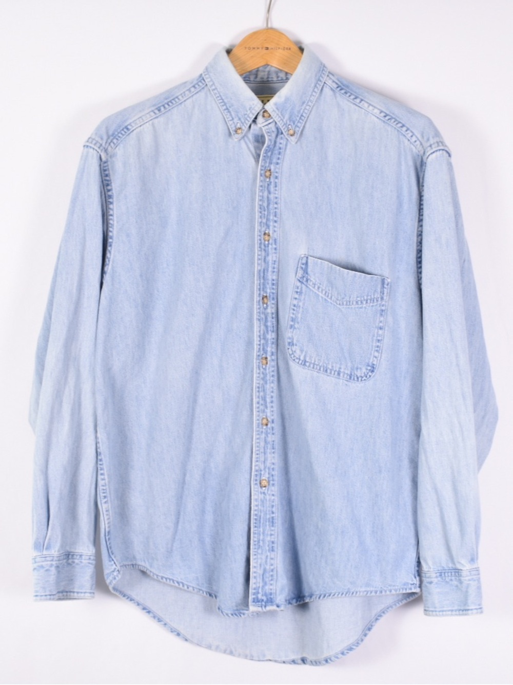Vintage L.L.Bean Men’s M Light Wash Denim Shirt Made in Canada